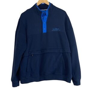 L.L. Bean Mens 1912 Mock Neck Sweatshirt Quarter Snap Pullover Navy Blue Size XL